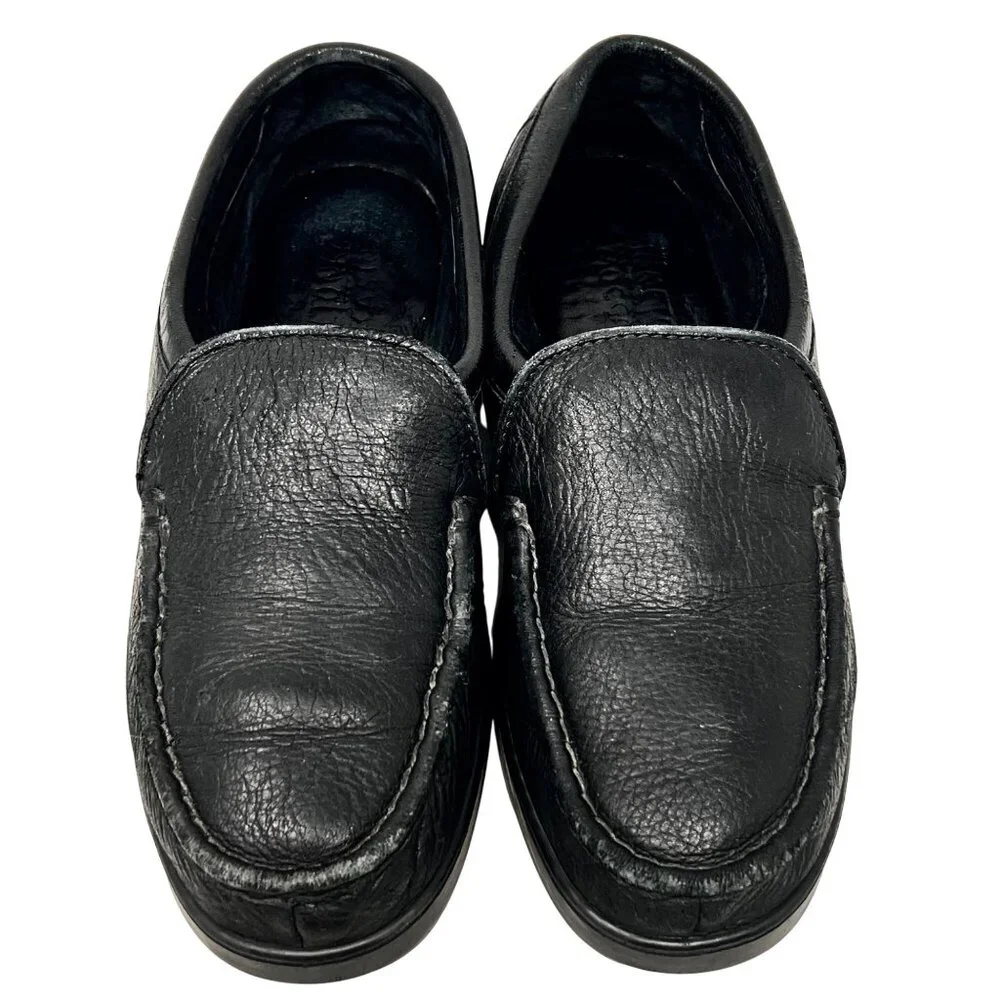 Minnetonka Mens Black Loafer Slip On Double Leather Shoes Size 8.5 -‎ Broken In